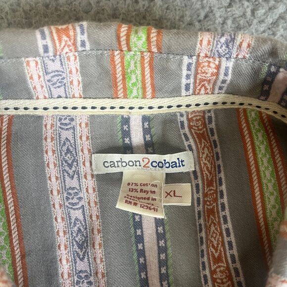 Carbon2Cobalt Shirt Mens XL Gray Green Button Short Sleeve Pocket  Aztec Tribal - Picture 6 of 12